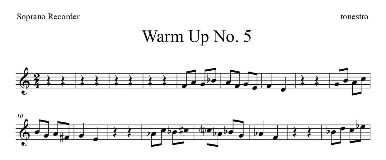 Partition de Warm Up No. 5 pour flûte à bec, premières lignes