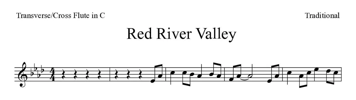 Partition de Red River Valley pour fflûte traversière, premières lignes