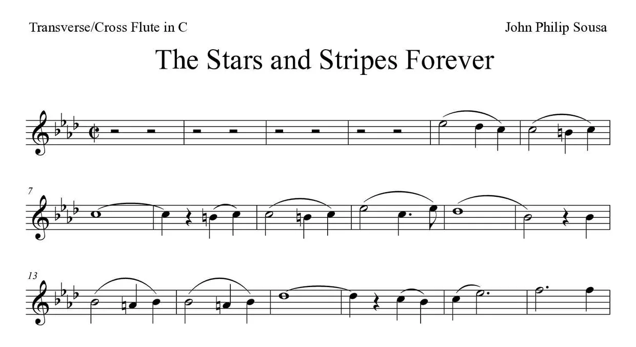 Noten von The Stars and Stripes Forever für Querflöte (Schwer), erste Zeilen