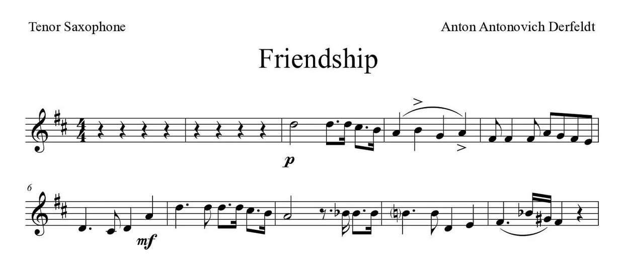 Noten von Freundschaft für Tenorsaxophon (Experte), erste Zeilen