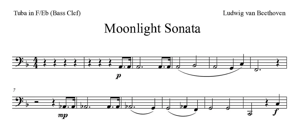 《Moonlight Sonata》F/Eb大号(低音谱号)乐谱前几行
