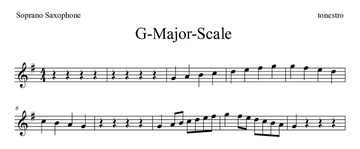 ‘G-Major-Scale’ Soprano Saxophone 악보의 첫 몇 줄