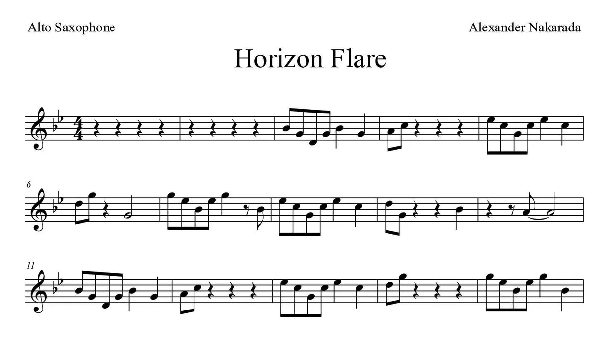 ‘Horizon Flare’ Alto Saxophone 악보의 첫 몇 줄