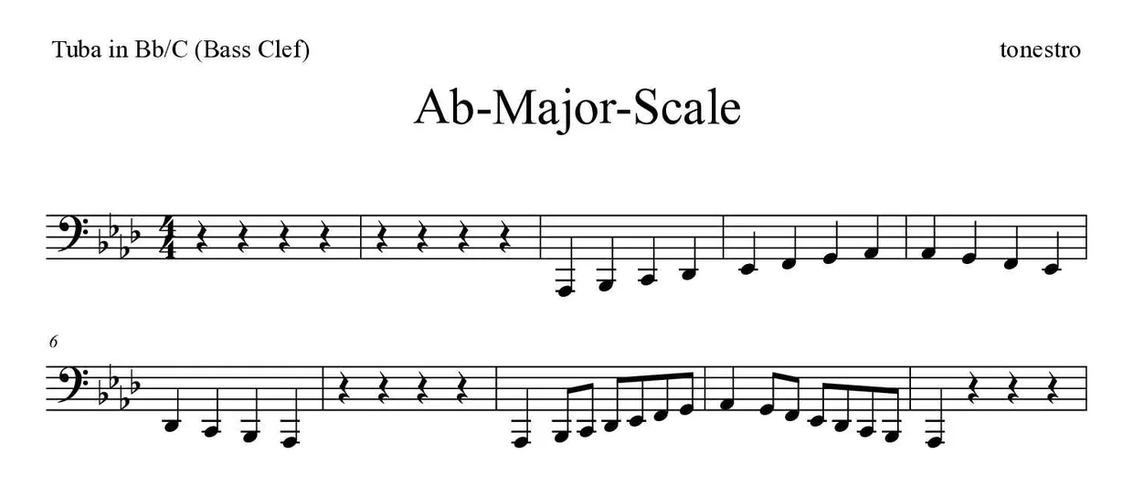 《Ab-Major-Scale》降B/C调大号（低音谱号）乐谱前几行
