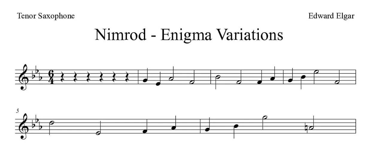 Partitura de Nimrod - Enigma Variations para saxofón tenor, primeras líneas