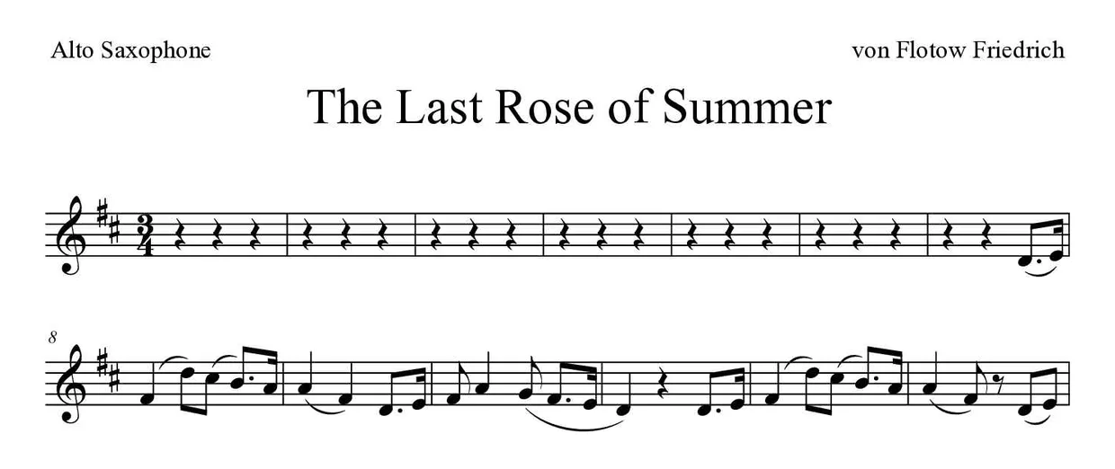 Partition de The Last Rose of Summer pour saxophone alto, premières lignes