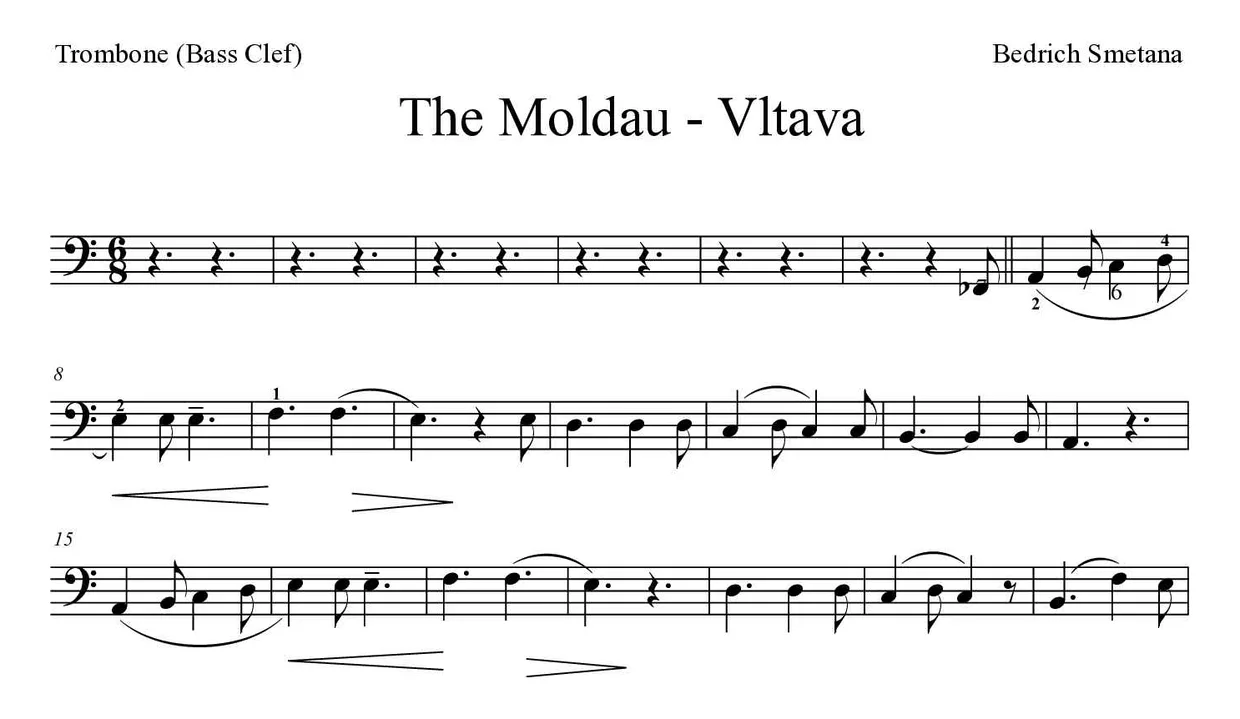 Noten von Die Moldau - Vltava für Posaune (Experte), erste Zeilen