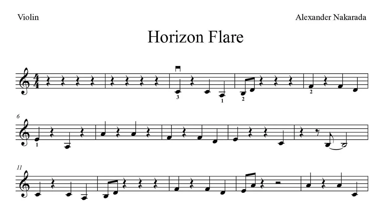 Bladmuziek van Horizon Flare voor violin, eerste regels