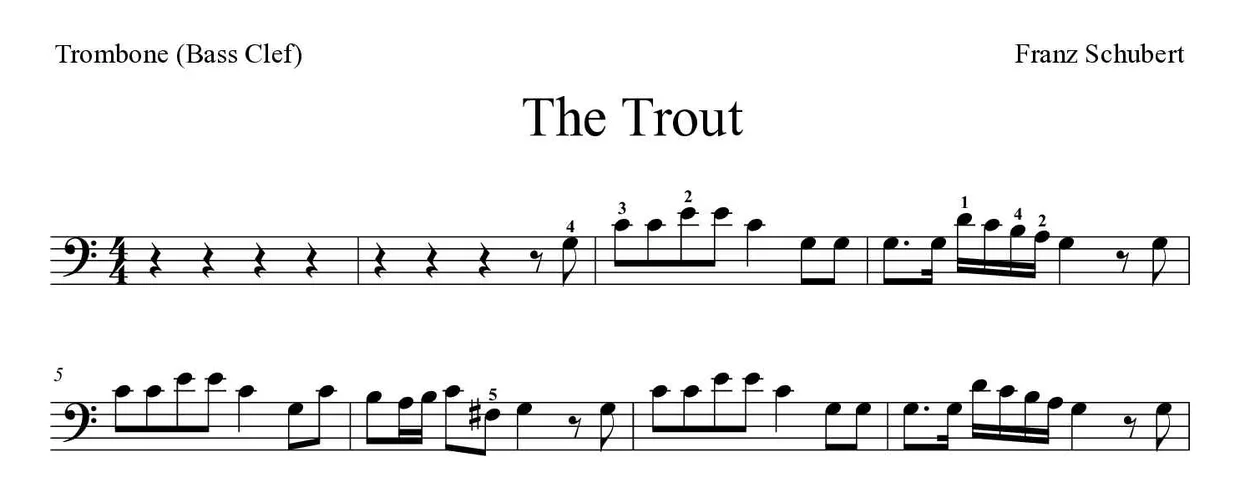 Partition de The Trout pour trombone, premières lignes