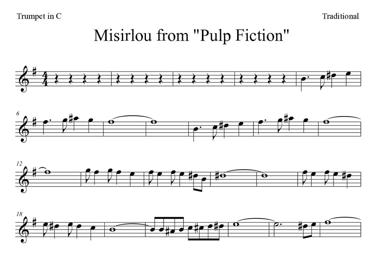 Partition de Misirlou from "Pulp Fiction" pour trompette en do, premières lignes