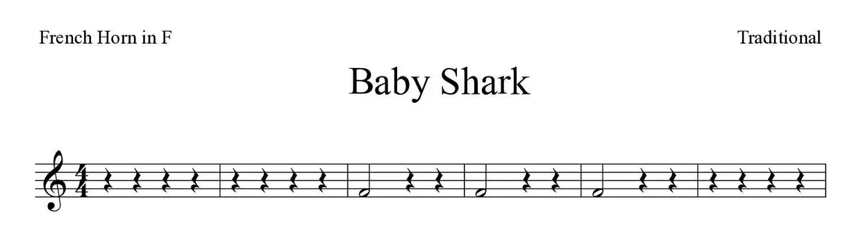 Noten von Baby Shark für Horn (Einfach), erste Zeilen