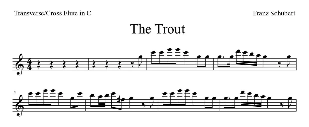 Spartito di The Trout per flute, prime righe
