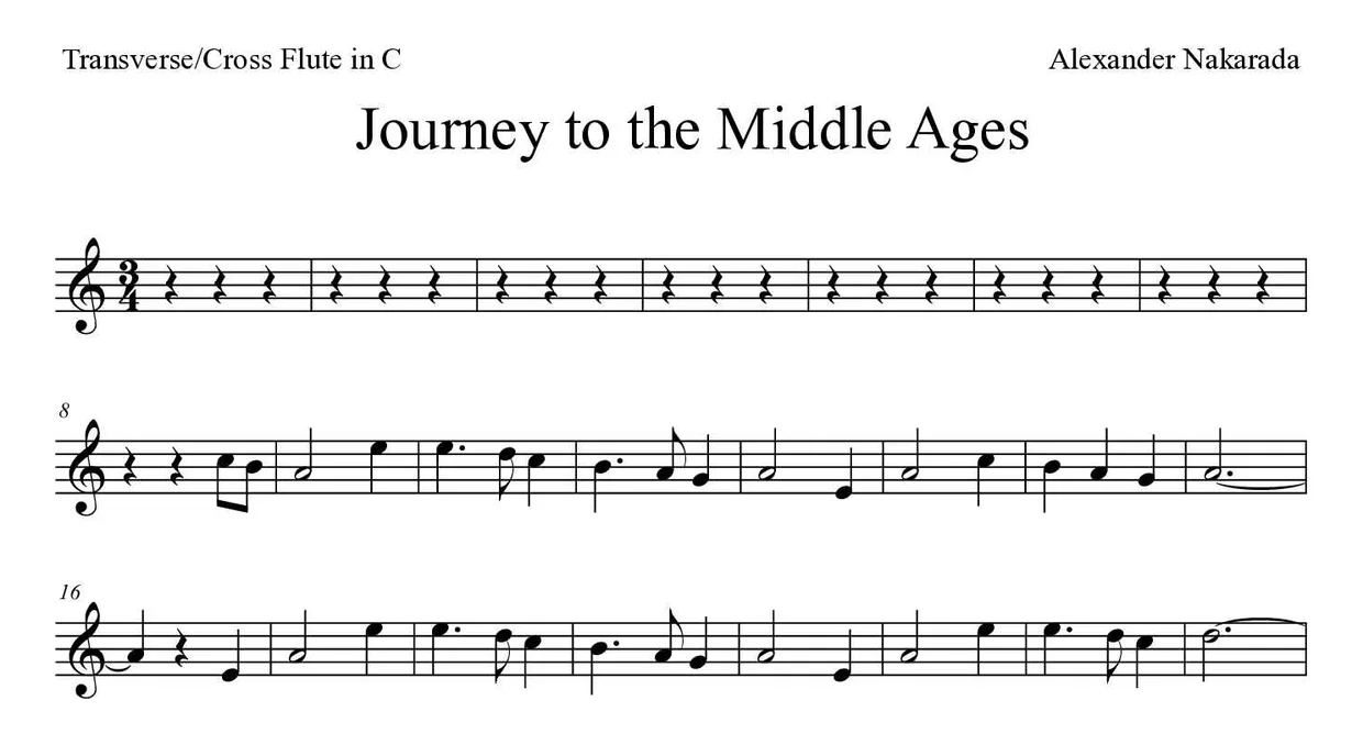 Partition de Journey to the Middle Ages pour fflûte traversière, premières lignes