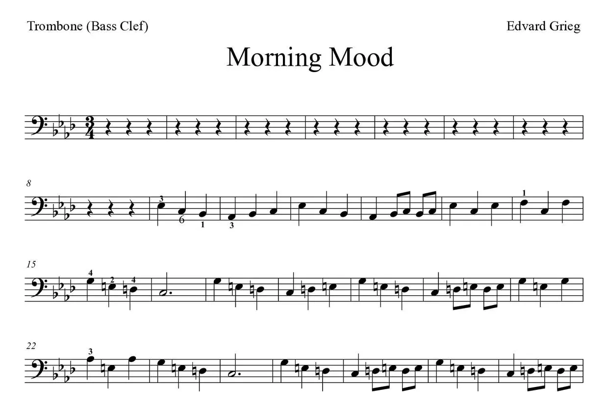 Partition de Morning Mood pour trombone, premières lignes