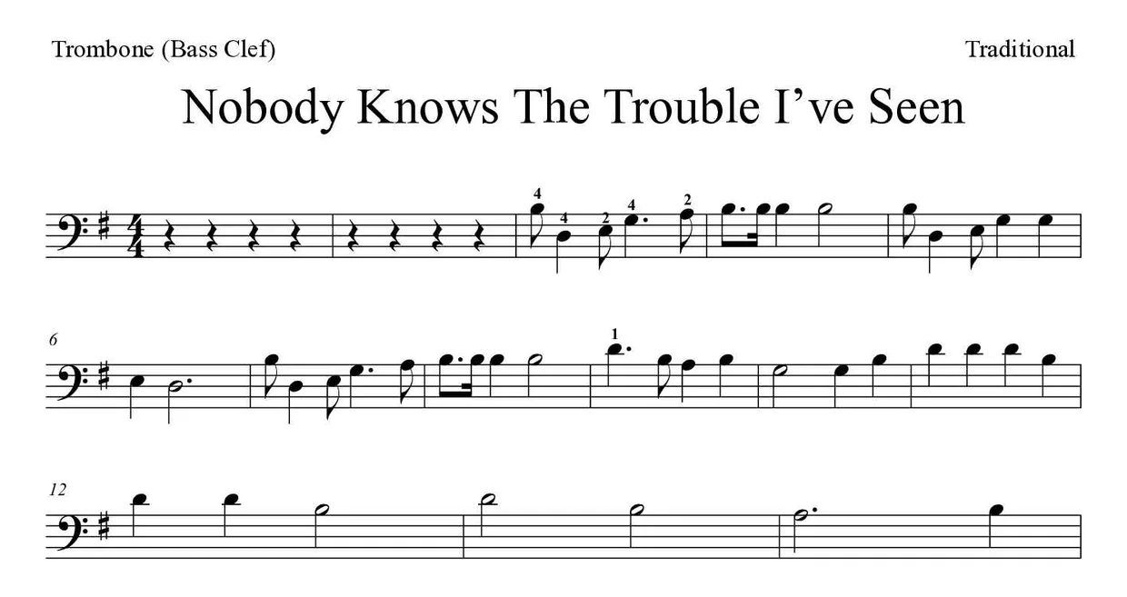 Noten von Nobody Knows The Trouble I’ve Seen für Posaune (Schwer), erste Zeilen