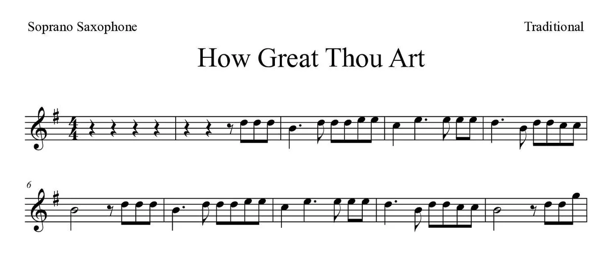‘How Great Thou Art’ Soprano Saxophone 악보의 첫 몇 줄