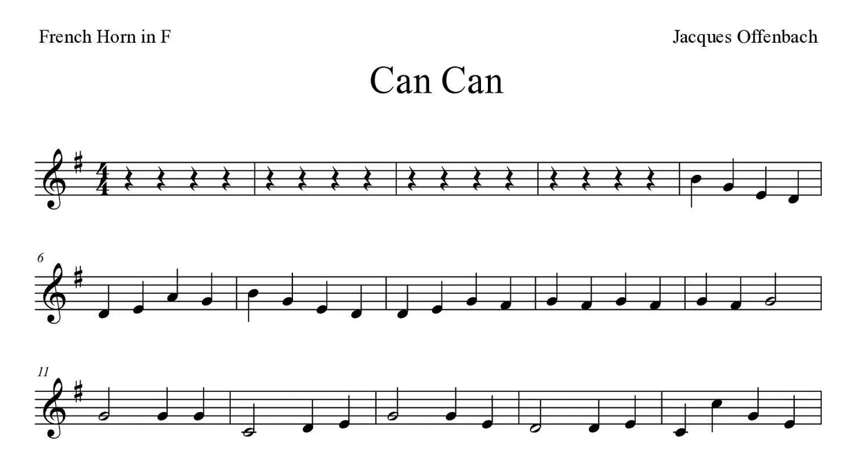 Spartito di Can Can per French horn, prime righe