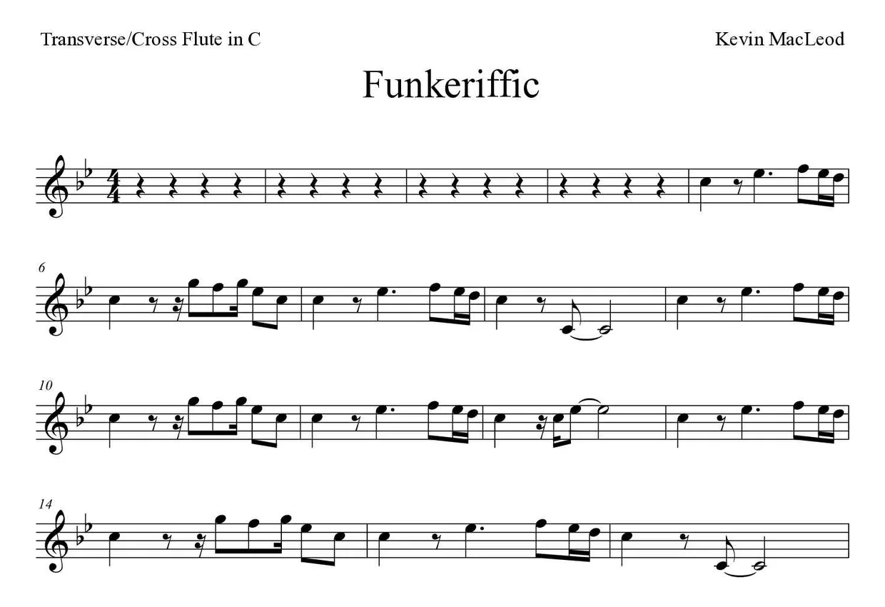 Sheet music of Funkeriffic for flute (Expert), first lines