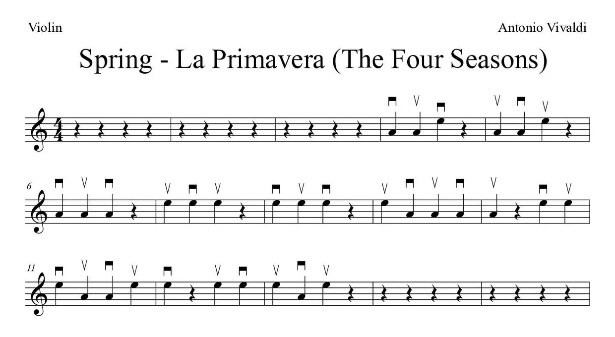 Partition de Spring - La Primavera (The Four Seasons) pour violon, premières lignes