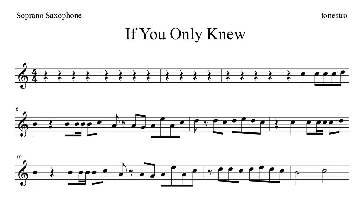 Partitura de If You Only Knew para saxofone soprano, primeiras linhas