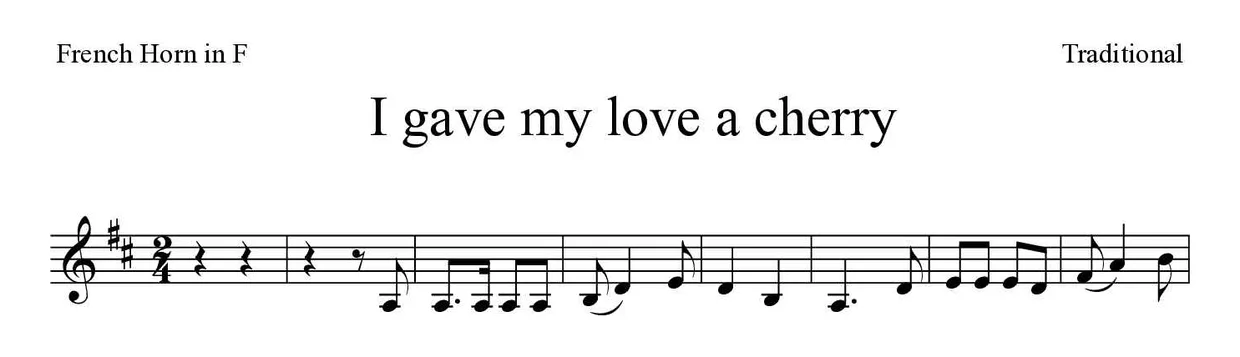 Noten von I gave my love a cherry für Horn (Mittel), erste Zeilen