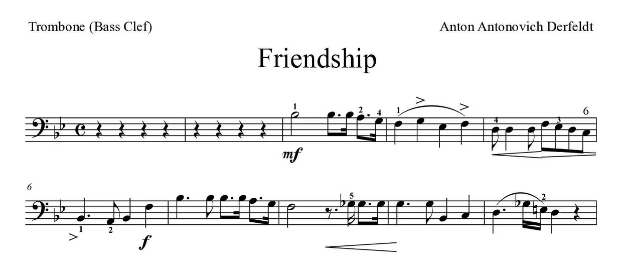 Noten von Freundschaft für Posaune (Experte), erste Zeilen
