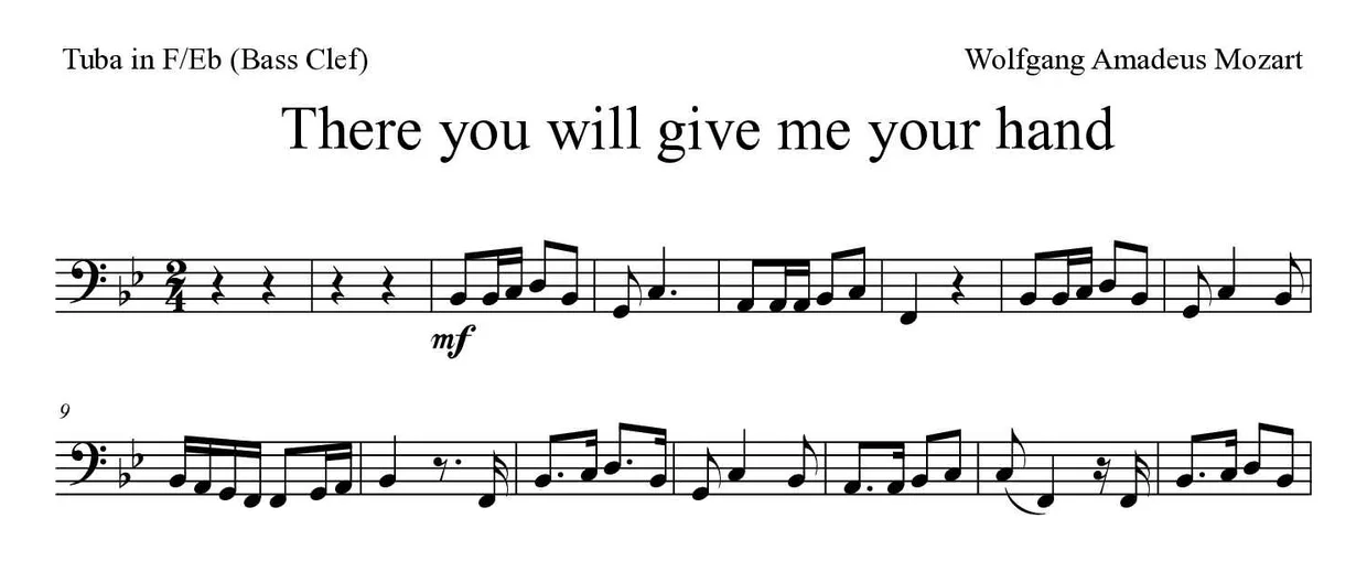 Sheet music of There you will give me your hand for tuba in F/Eb (bass clef) (Expert), first lines