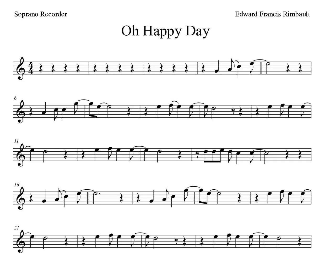 Spartito di Oh Happy Day per recorder, prime righe