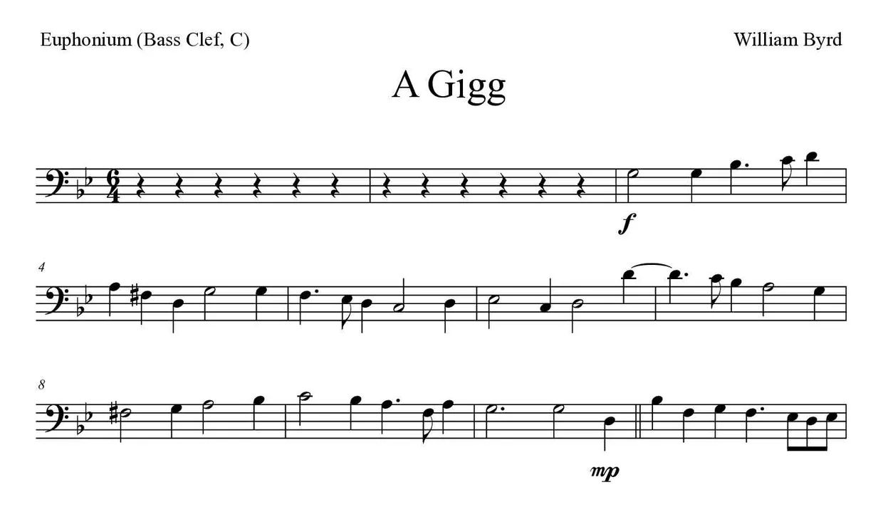 Partition de A Gigg pour euphonium (clé de fa, do), premières lignes