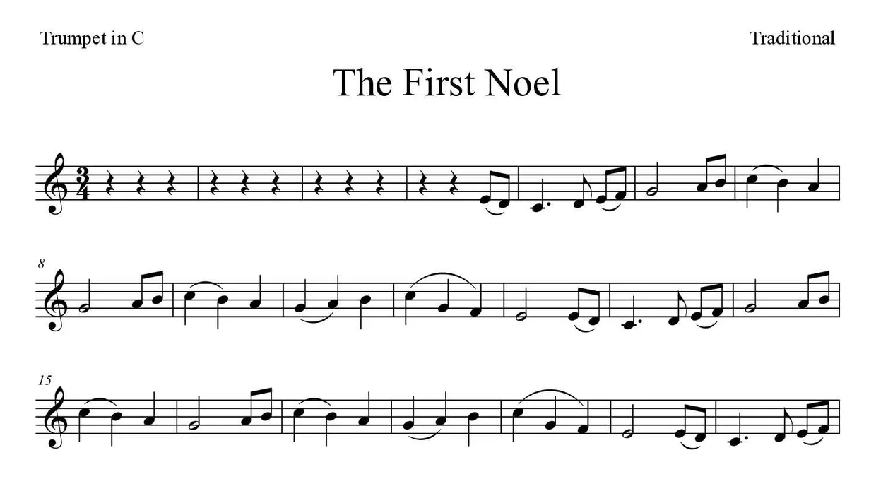 Noten von The First Noel für Trompete in C (Einfach), erste Zeilen
