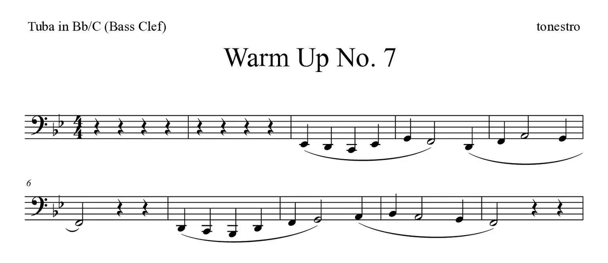 Noten von Warm Up Nr. 7 für Tuba in B/C (Bassschlüssel) (Einfach), erste Zeilen