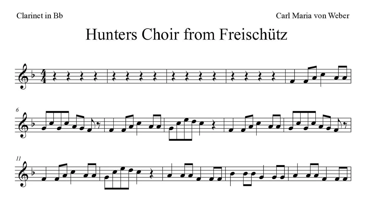 Spartito di Hunters Choir from Freischütz per clarinet, prime righe
