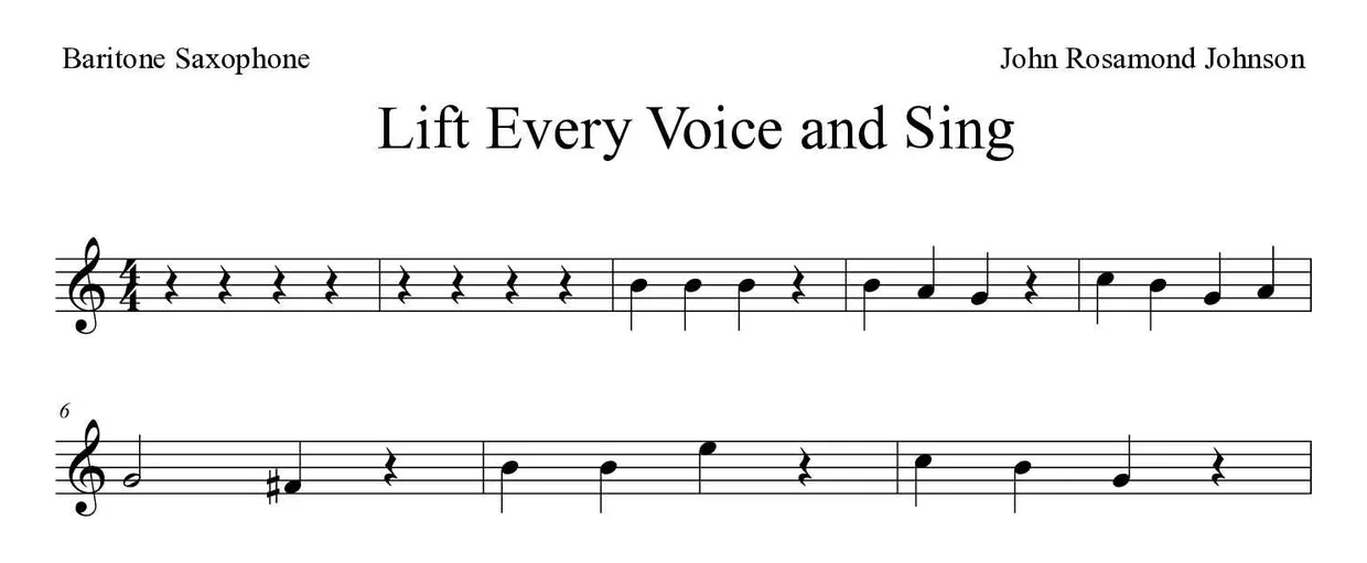 ‘Lift Every Voice and Sing’ Baritone Saxophone 악보의 첫 몇 줄