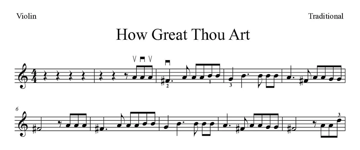 Partitura de How Great Thou Art para violín, primeras líneas