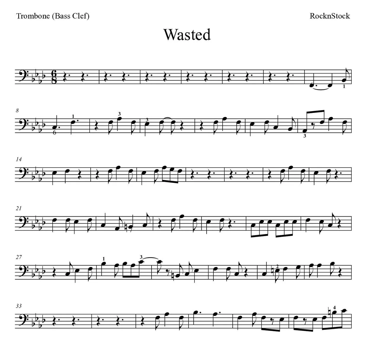 Partition de Wasted pour trombone, premières lignes