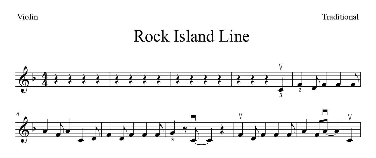 「Rock Island Line」Violin用楽譜の最初の数段