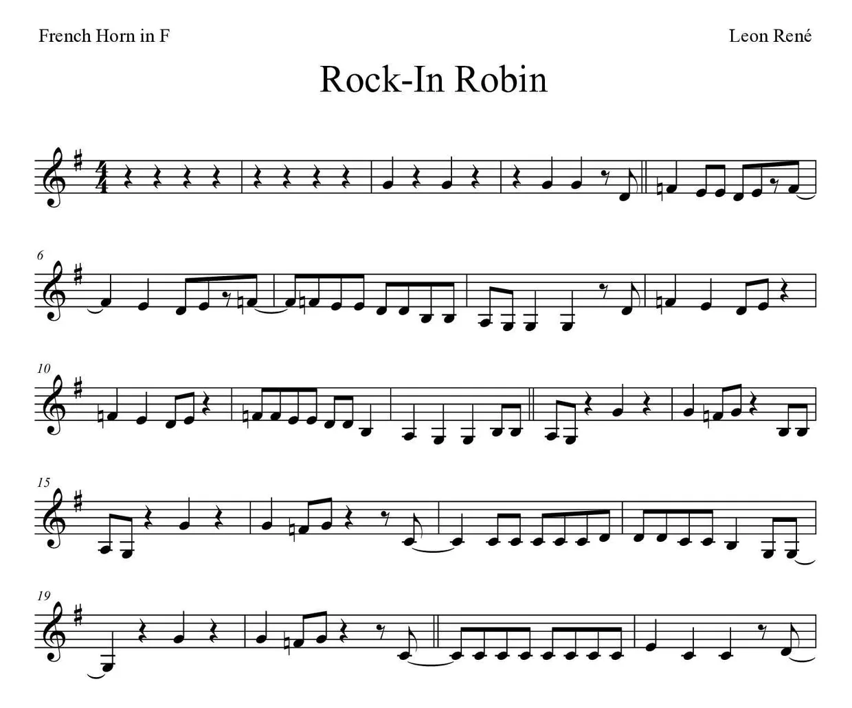 「Rock-In Robin」French Horn用楽譜の最初の数段