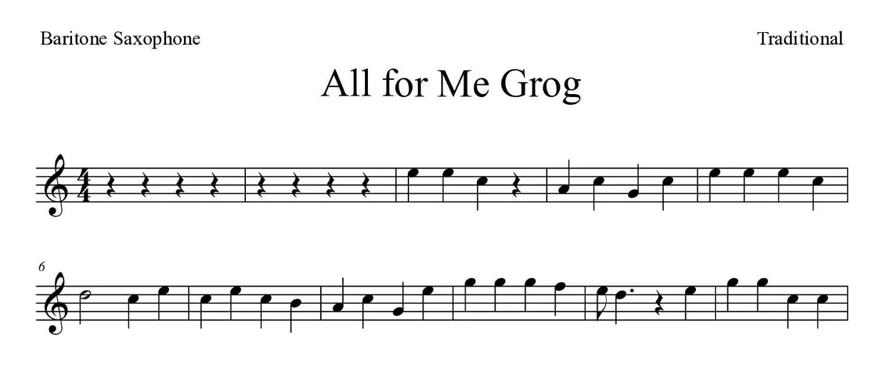 Spartito di All for Me Grog per baritone saxophone, prime righe