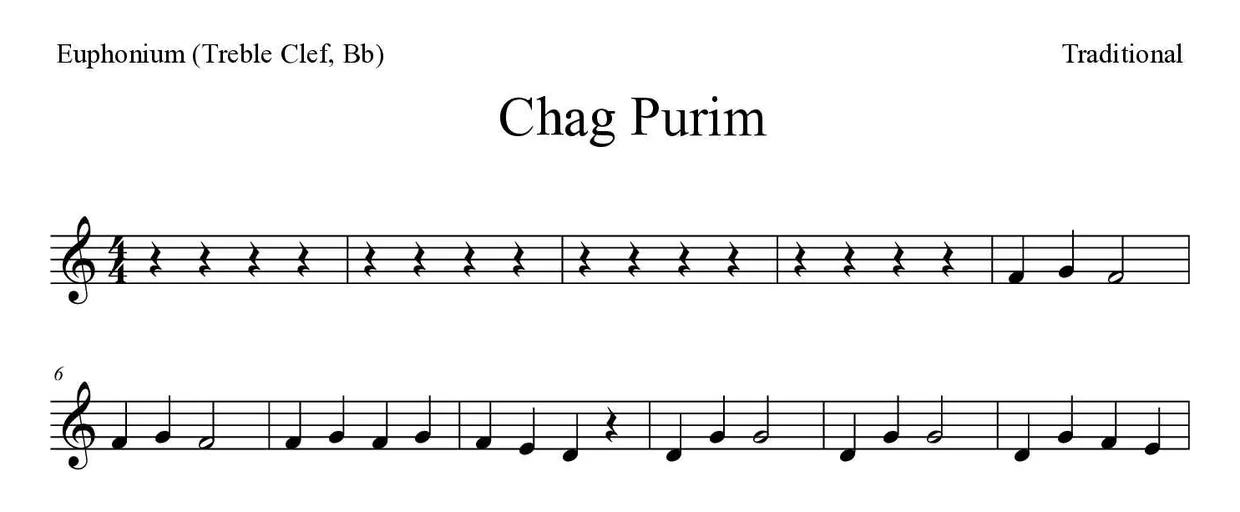 Noten von Chag Purim für Euphonium (Violinschlüssel, B) (Einfach), erste Zeilen