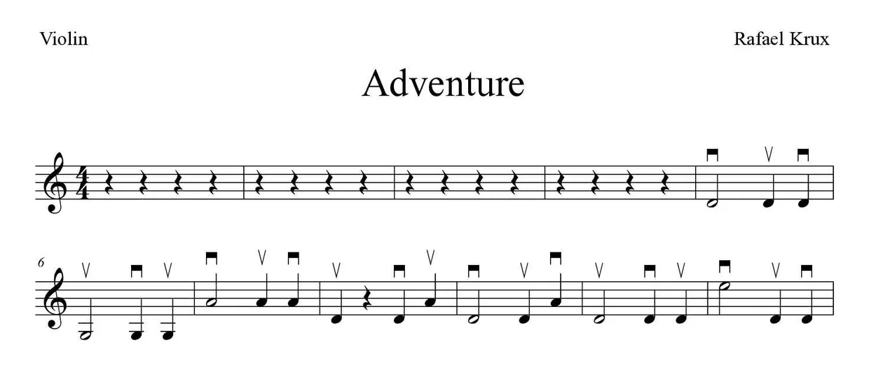 Sheet music of Adventure for violin (Easy), first lines