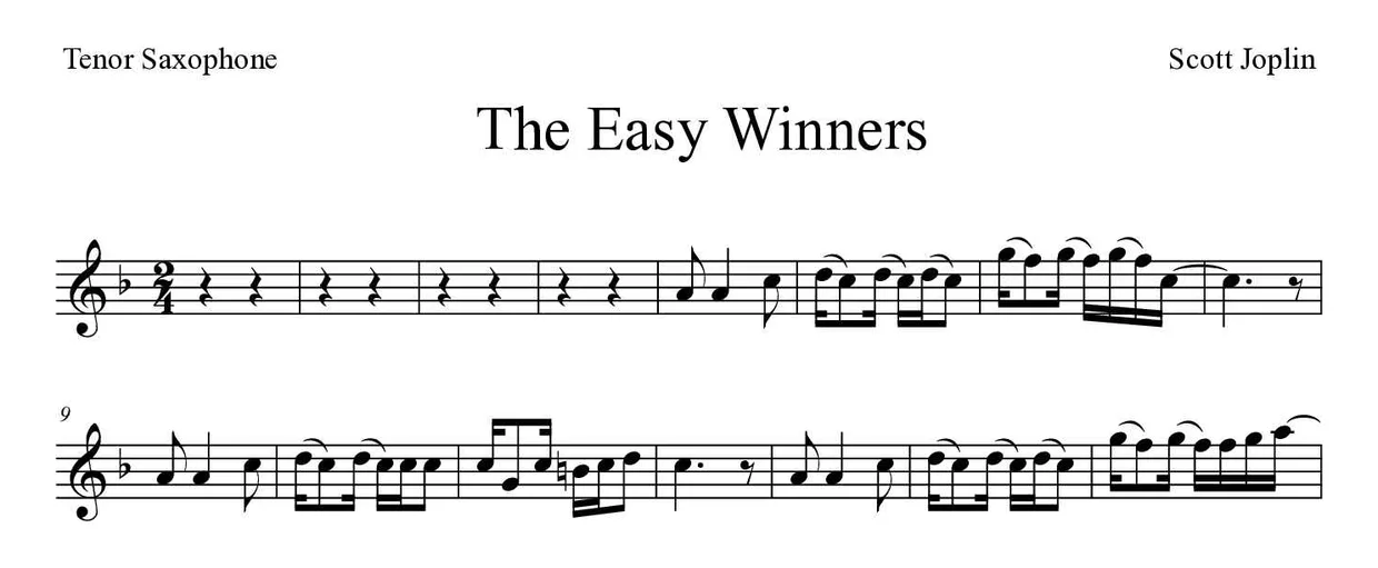 Sheet music of The Easy Winners for tenor saxophone (Hard), first lines