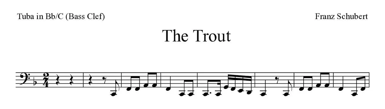 Noten von Die Forelle für Tuba in B/C (Bassschlüssel) (Experte), erste Zeilen