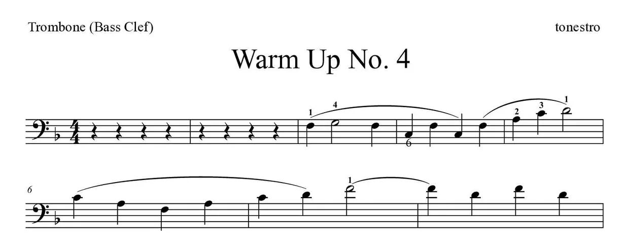 Noten von Warm Up Nr. 4 für Posaune (Experte), erste Zeilen