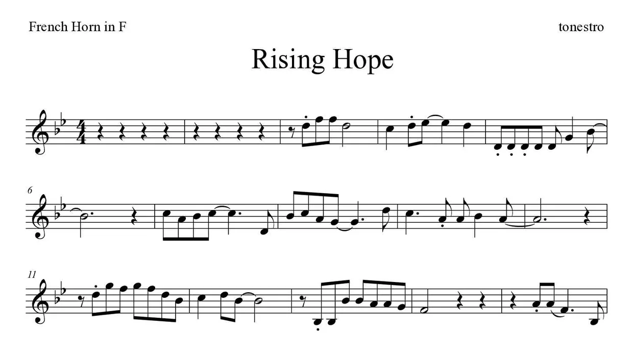 Sheet music of Rising Hope for French horn (Hard), first lines