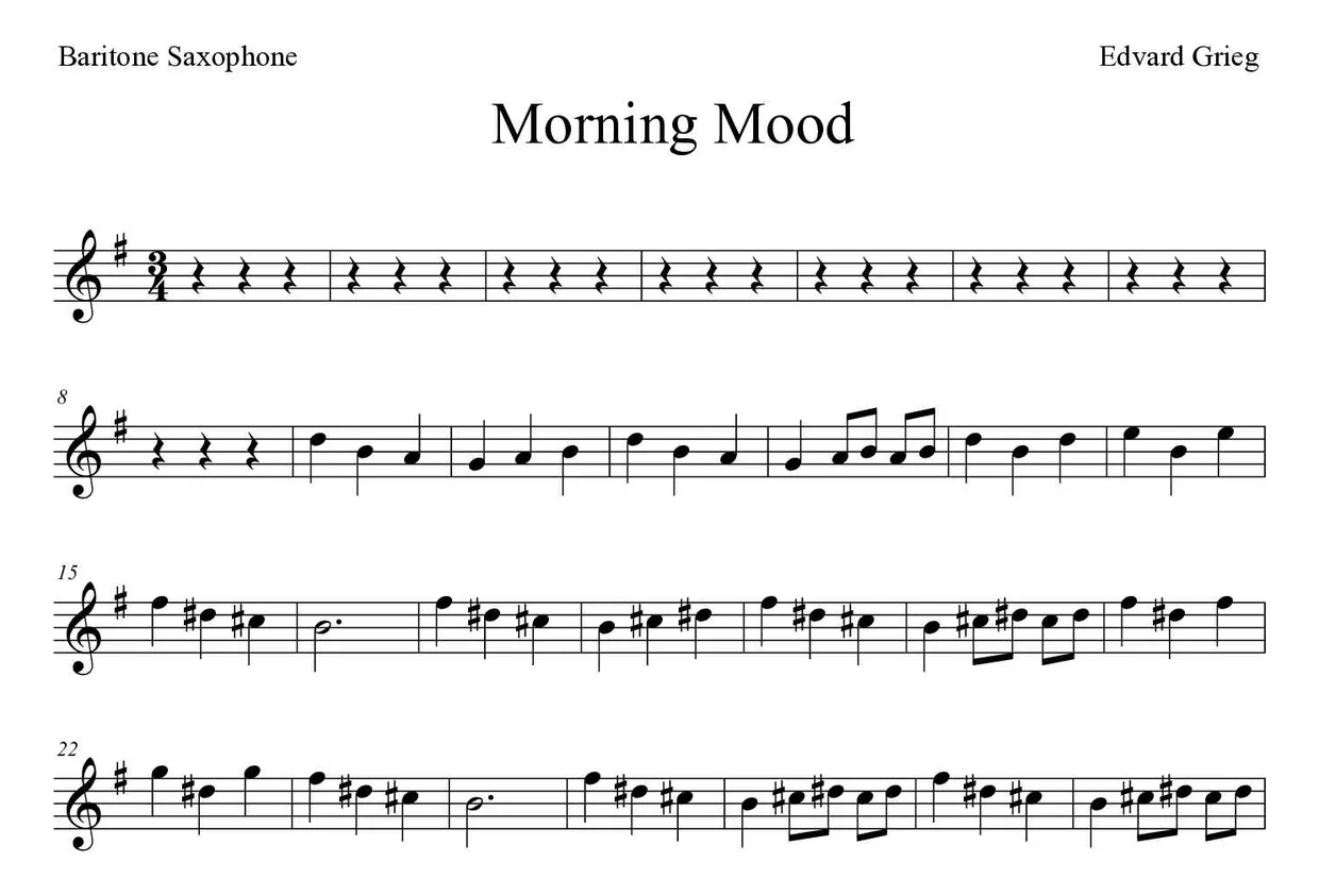 Spartito di Morning Mood per baritone saxophone, prime righe