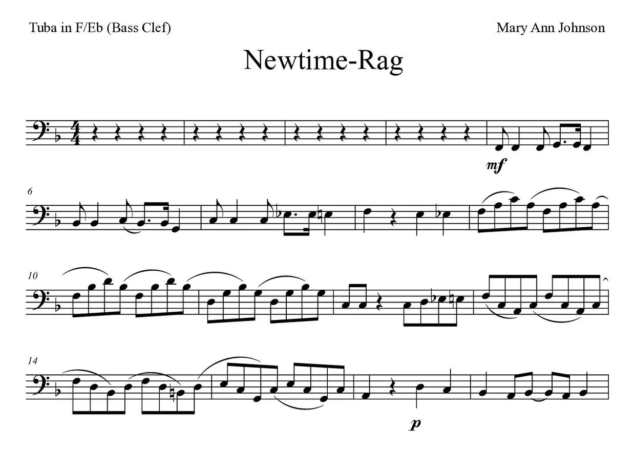 Spartito di Newtime-Rag per tuba in F/Eb (bass clef), prime righe