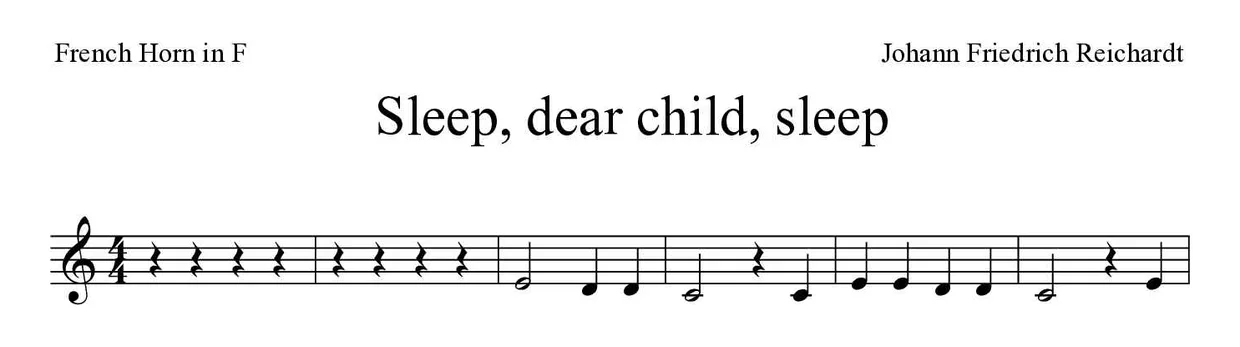 Noten von Schlaf, Kindlein schlaf für Horn (Einfach), erste Zeilen