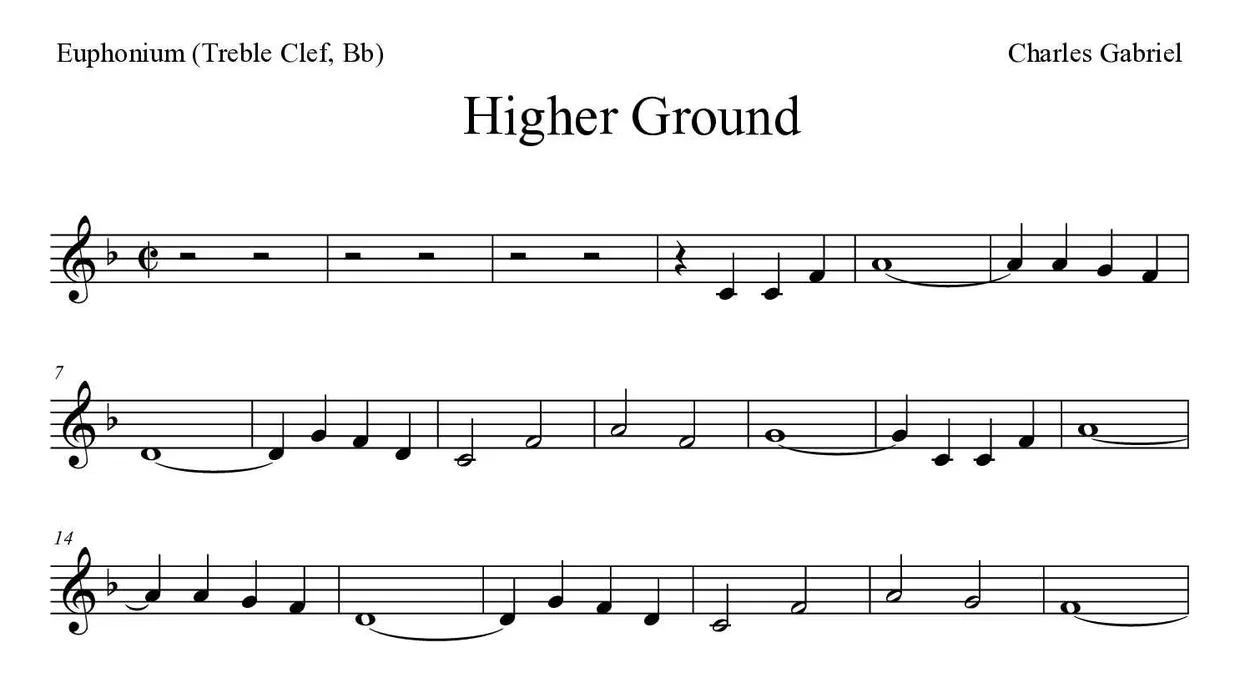 Sheet music of Higher Ground for euphonium (treble clef, Bb) (Medium), first lines