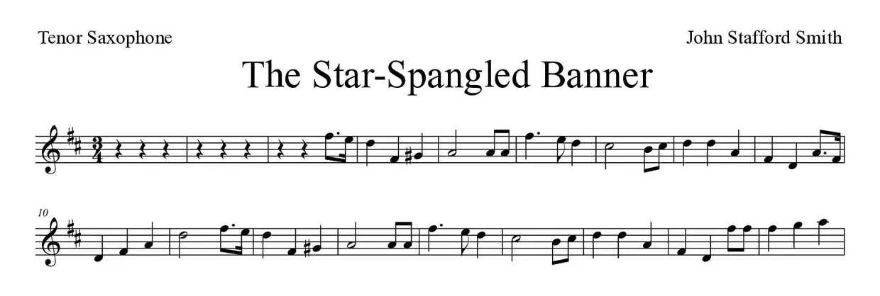 ‘The Star-Spangled Banner’ Tenor Saxophone 악보의 첫 몇 줄