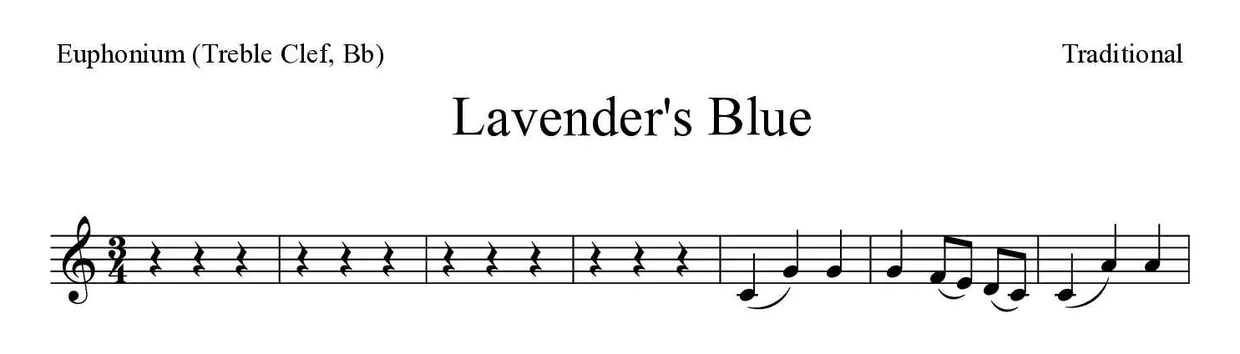 Noten von Lavender's Blue für Euphonium (Violinschlüssel, B) (Einfach), erste Zeilen